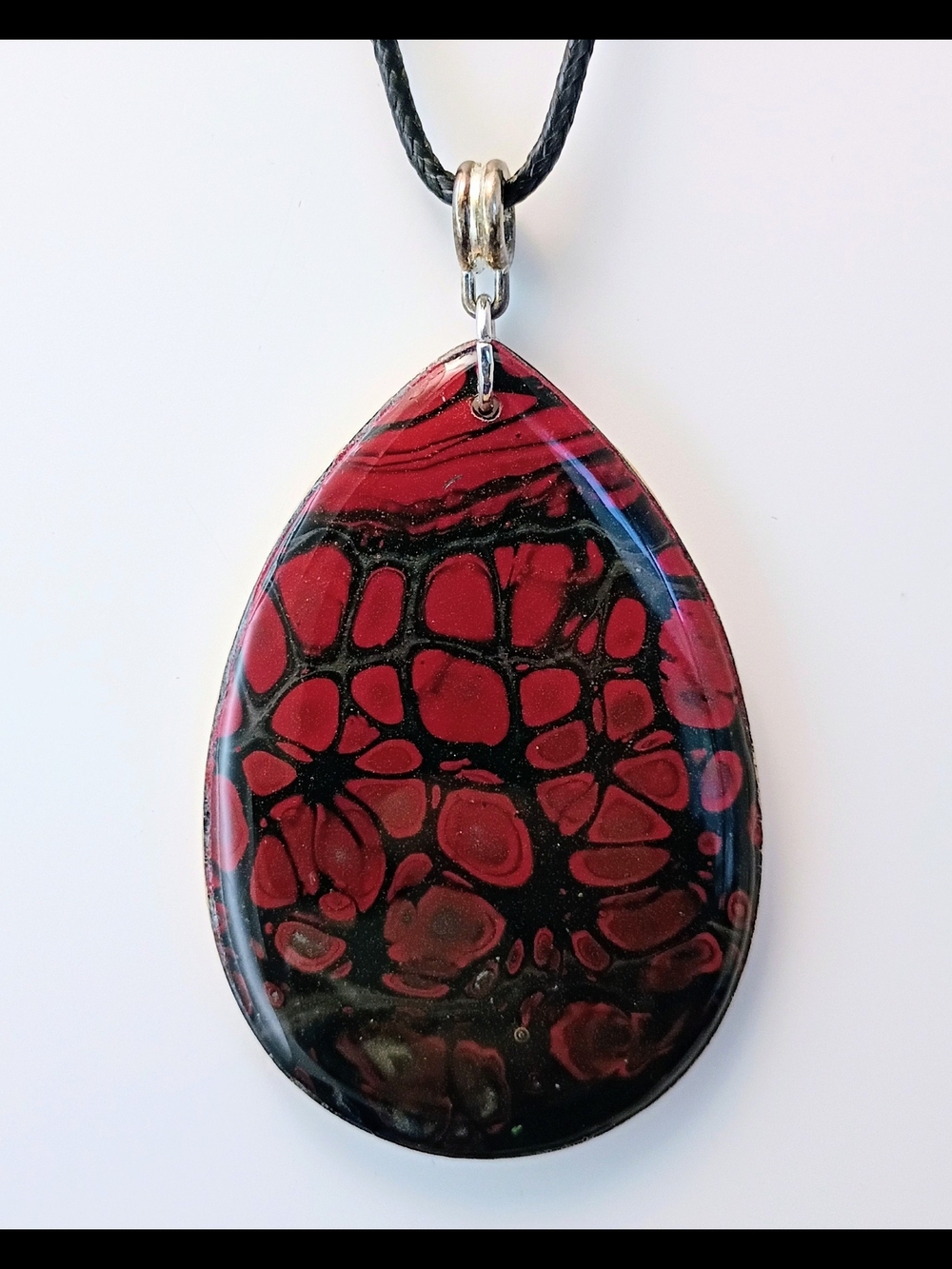Hand Painted Red and Black Teardrop Pendant Necklace
